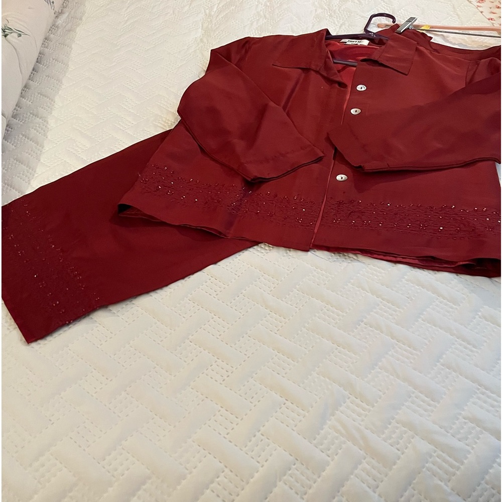 Used POETIC Bronze Orange Suit Blazer and Pants Size 9/10 Sequined Rhinestone